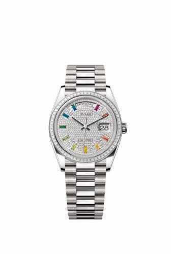 Rolex Day-Date 36 Whtie Gold - Baguette / Paved - Rainbow / President 128399TBR-0005 (m128399tbr-0005)